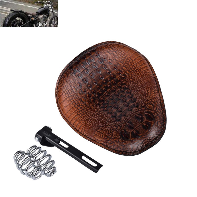 NATGIC Universal Motorcycle Crocodile Leather Saddle Solo Seat Cushion Spring for Honda/Yamaha/Kawasaki/Suzuki/Bobber/Chopper (Brown) - Image 1